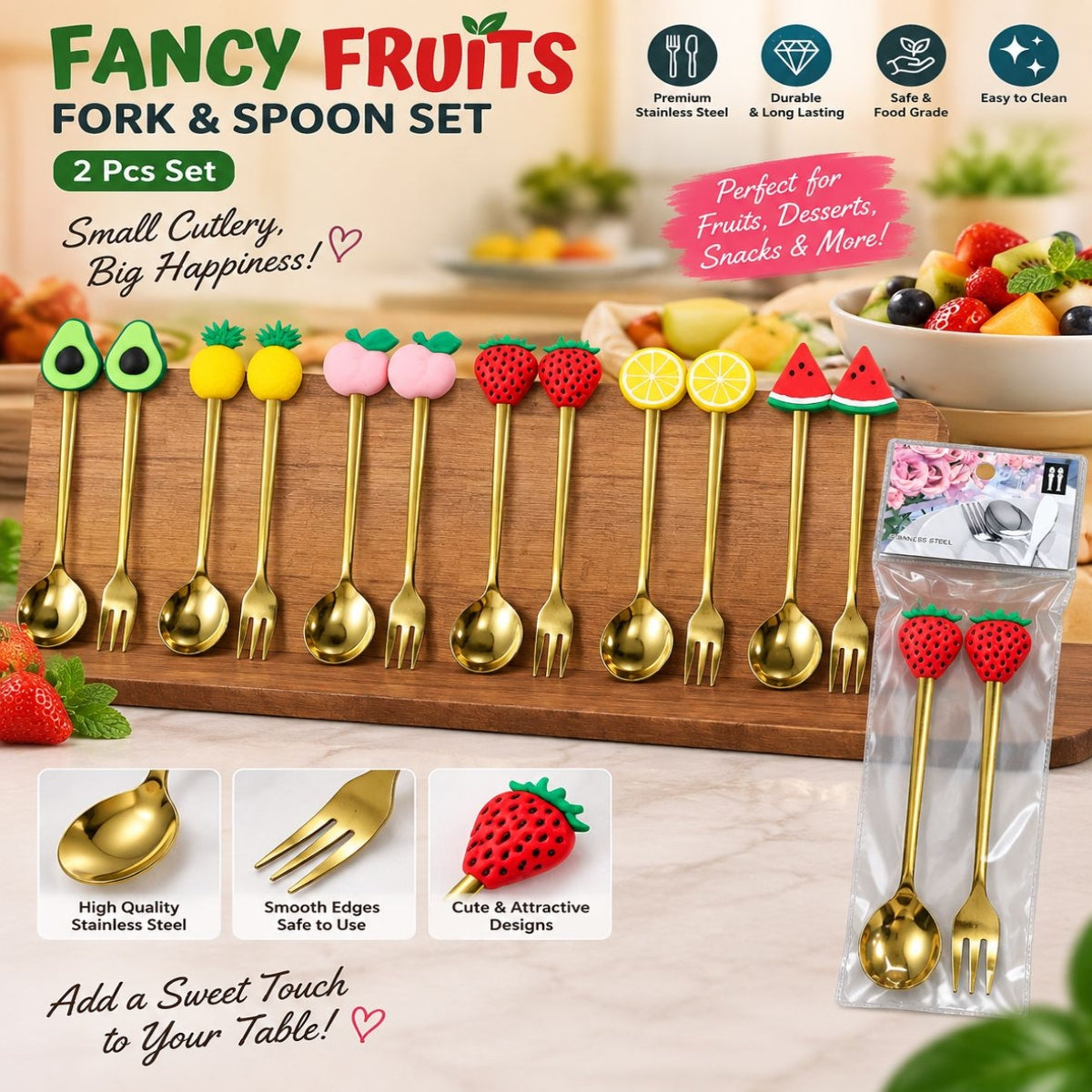 SHRINEX 2 Pcs Fancy Fruits Spoon & Fork Set