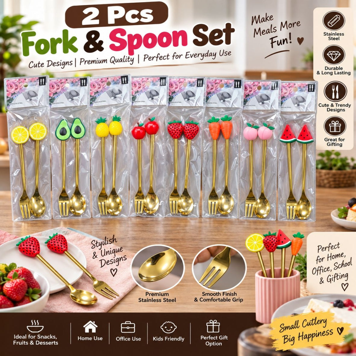 SHRINEX 2 Pcs Fancy Fruits Spoon & Fork Set