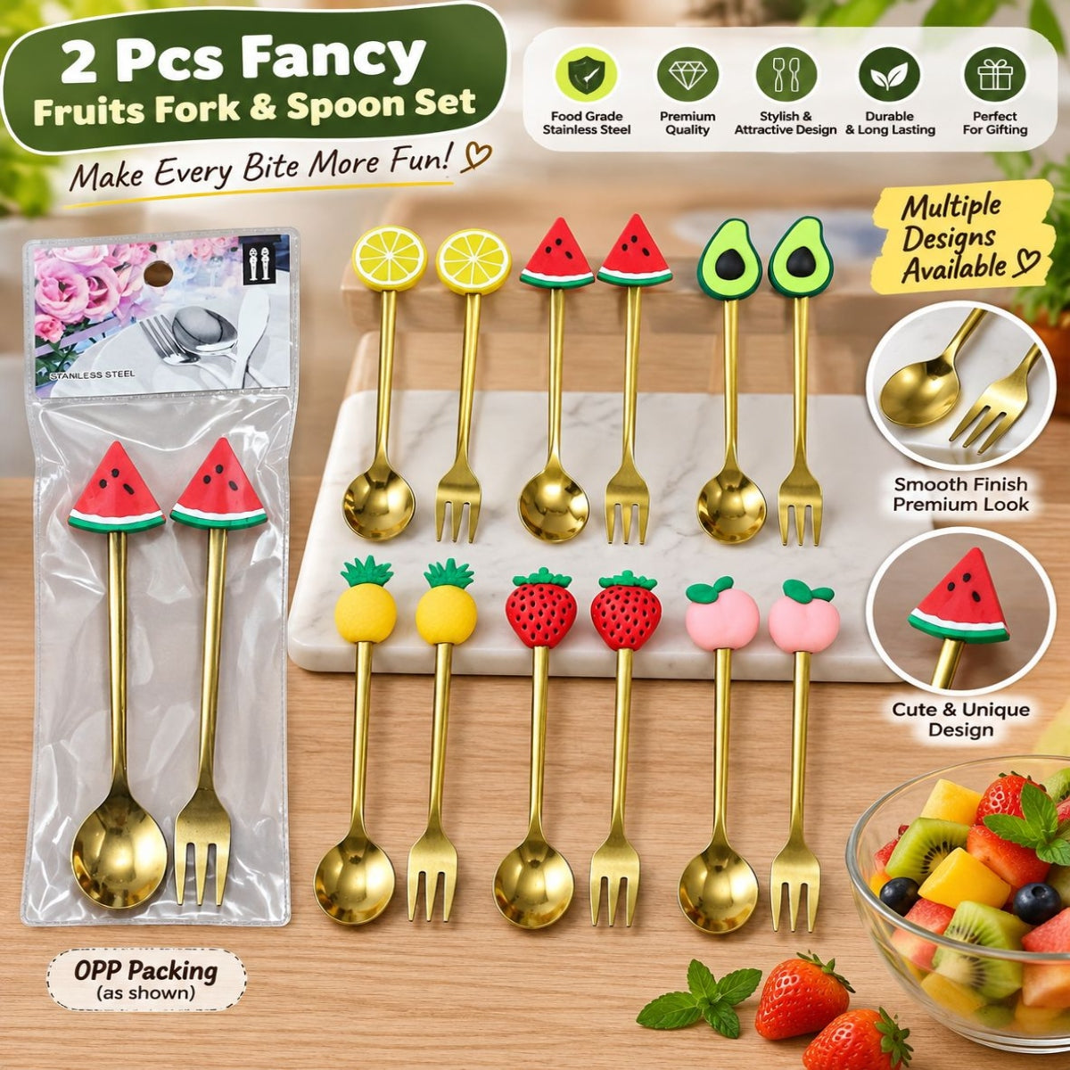 SHRINEX 2 Pcs Fancy Fruits Spoon & Fork Set