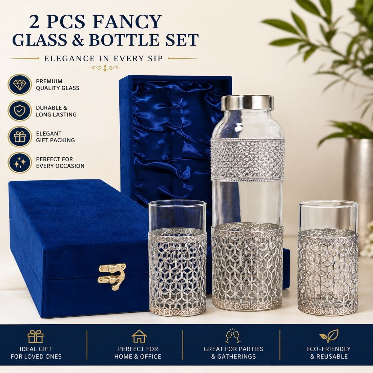 SHRINEX 2 Pcs Fancy Glass & Bottle Gift Set