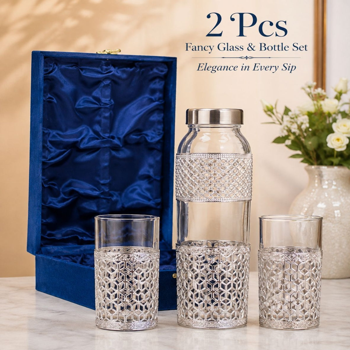 SHRINEX 2 Pcs Fancy Glass & Bottle Gift Set