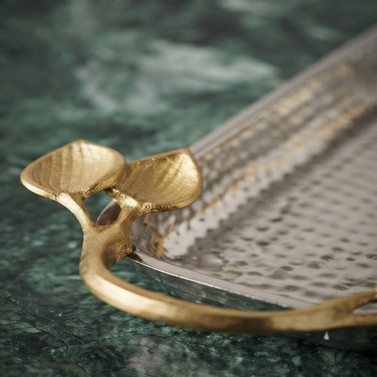 SHRINEX ALUMINIUM TRAY WITH GOLDEN HANDLE