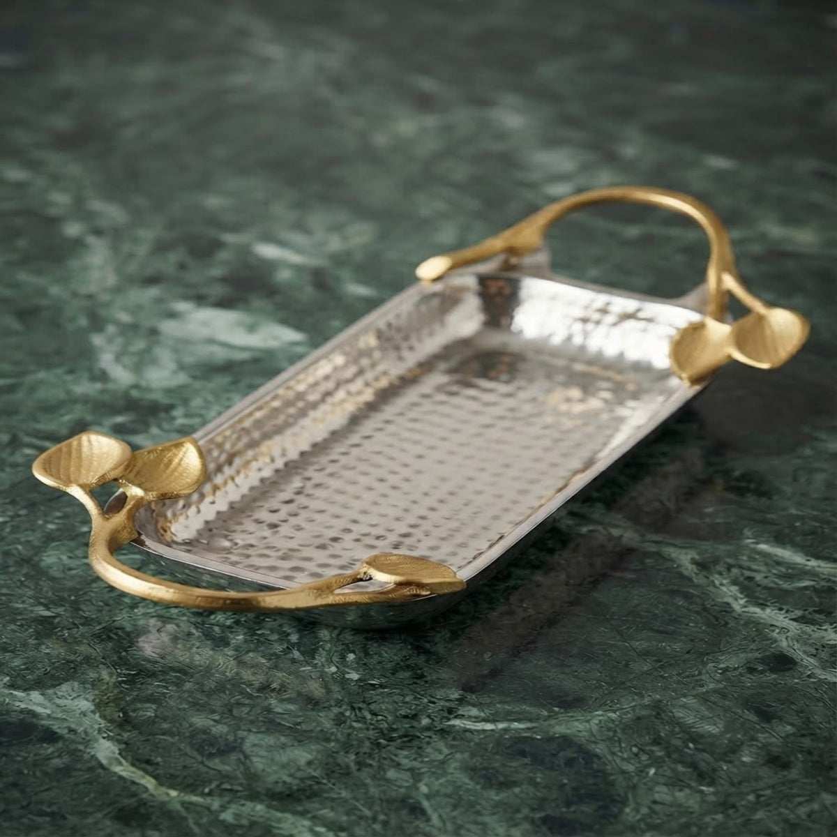 SHRINEX ALUMINIUM TRAY WITH GOLDEN HANDLE