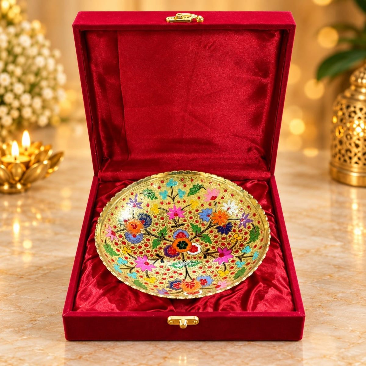 SHRINEX BRASS HAND PAINTED FRUIT BOWL
