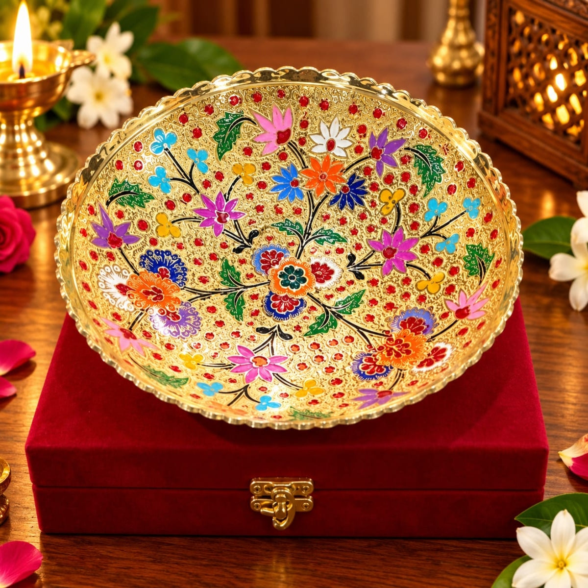 SHRINEX BRASS HAND PAINTED FRUIT BOWL