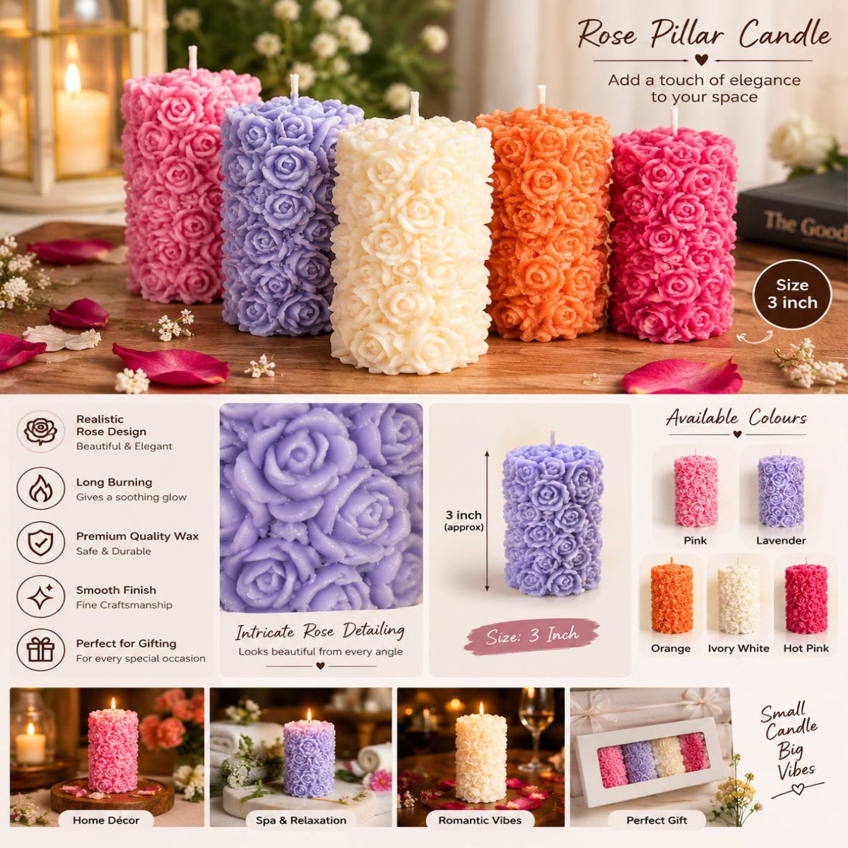 SHRINEX Fancy Rose Pillar Candles