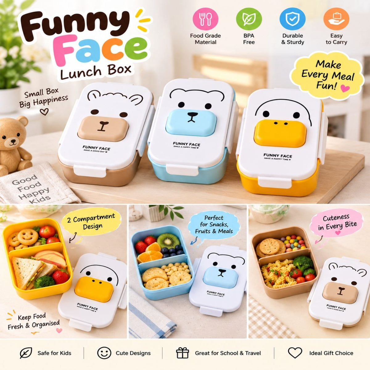 SHRINEX Funny Face Plastic Kids Lunch Box