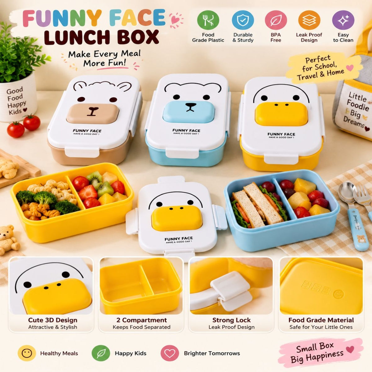 SHRINEX Funny Face Plastic Kids Lunch Box
