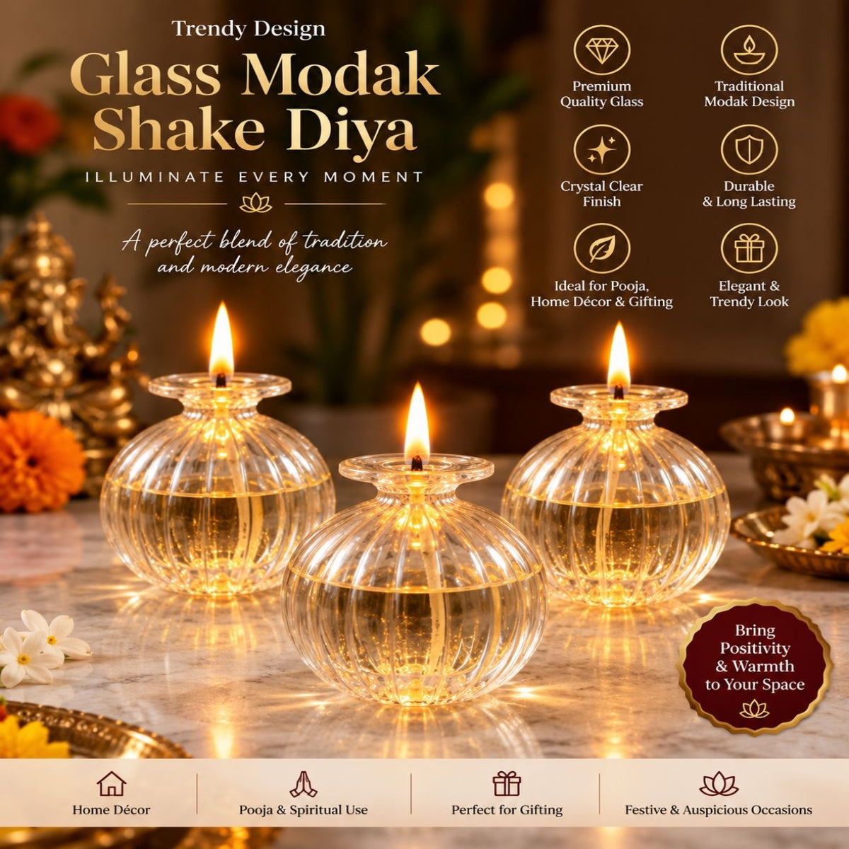 SHRINEX Glass Modak Shape Diya