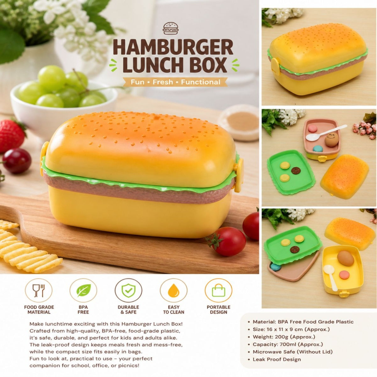 SHRINEX Hamburger Kids Lunch Box
