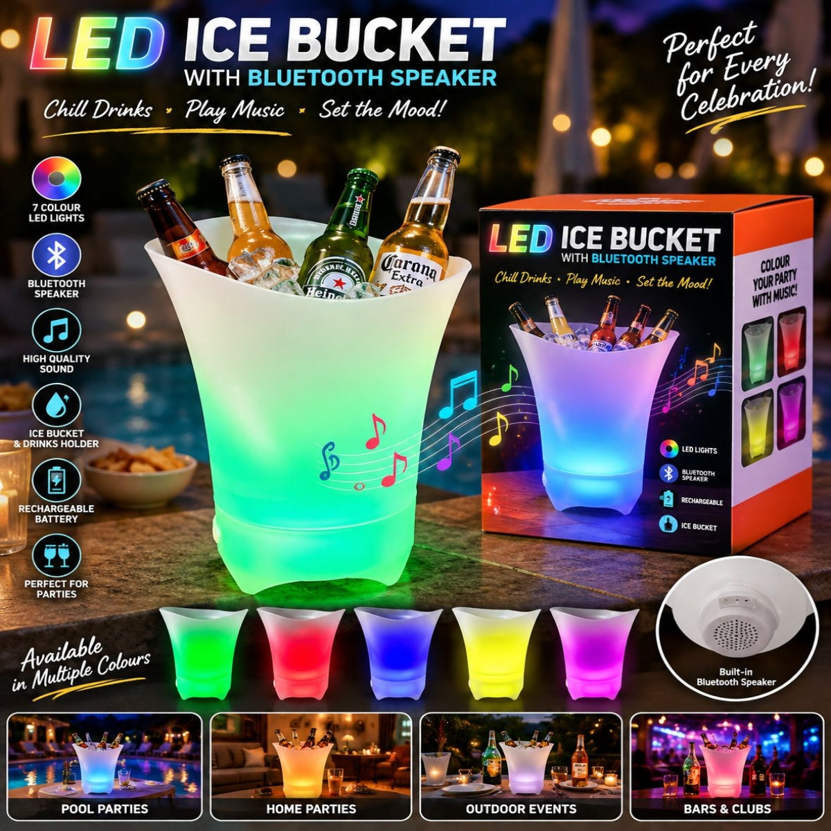 SHRINEX LED Ice Bucket With Bluetooth Speaker