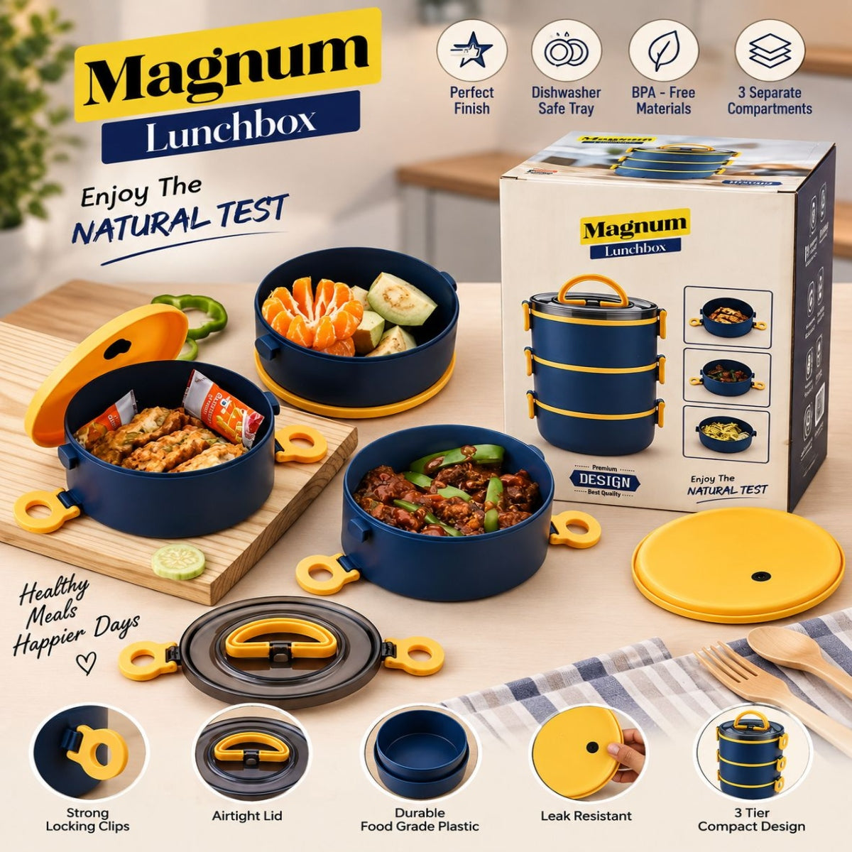 SHRINEX Magnum 3 Layer Plastic Lunch Box