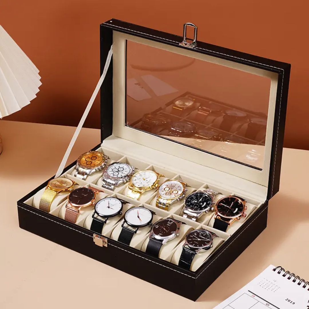 10 Section Leather Watch Organiser